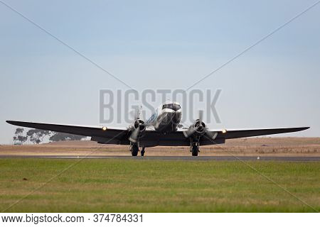 Avalon, Australia - February 28, 2015: Vintage Douglas Dc-3 Airliner Vh-ovm Operated By Air Nostalgi
