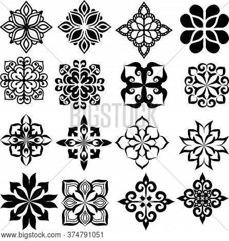Vector Clip Art Of Mandalas And Flowers Elements Set In Black Color