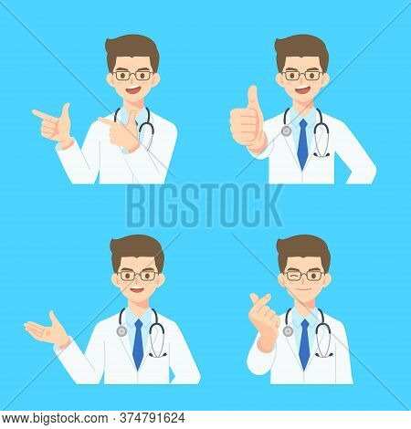 Collection Of Young Doctor In The Work Unifrom In Many Pose