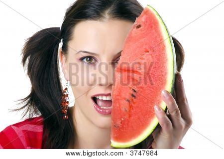 Girl Holding A Slice Of Watermelon