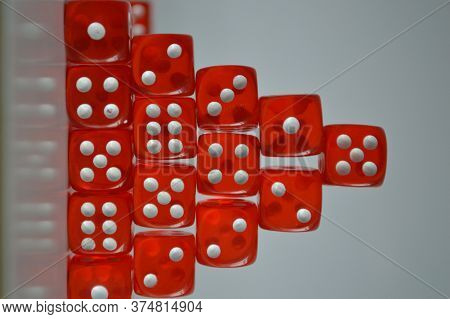 Pile Of Multiple Red Plastic Arcylic D6 Six Sided Die Dice Variable Focus