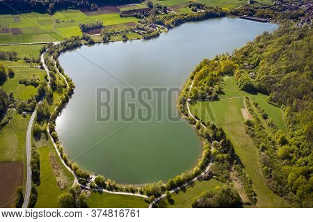 Aerial View Of Happurger Stausee On Spring Day