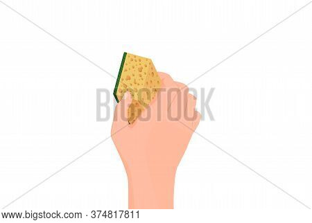 Hand Holds Paralon Sponge. Yellow Tool For
