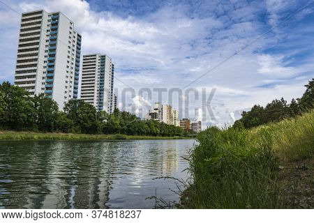 Skyscrapers Along Rhine Main Danube Canal In Erlangen