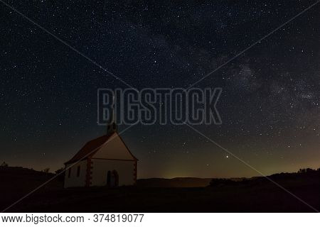 Mystic Chapel Under Clear Spangled Sky At Night