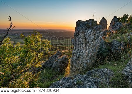 Sunset On Mountain Walberla In Franconian Switzerland
