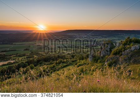 Sunset On Mountain Walberla In Franconian Switzerland