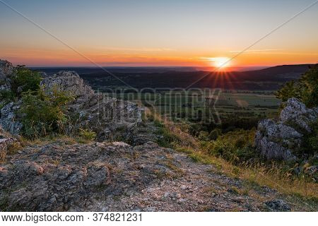 Sunset On Mountain Walberla In Franconian Switzerland