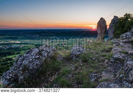 Sunset On Mountain Walberla In Franconian Switzerland