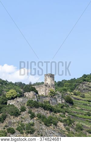 Gutenfels Fortress (german: Burg Gutenfels) In A Spring-like Landscape 110 M Above The Town Of Kaub 
