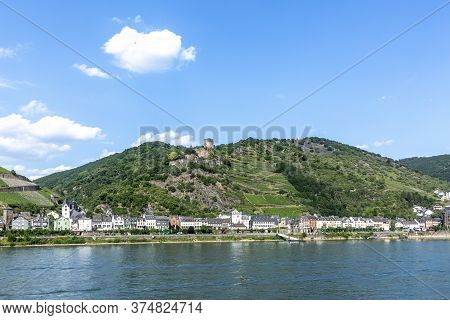 Scenic View To Middle Rrhine Valley With Village Of Kaub And The Fortress Gutenfels In Germany
