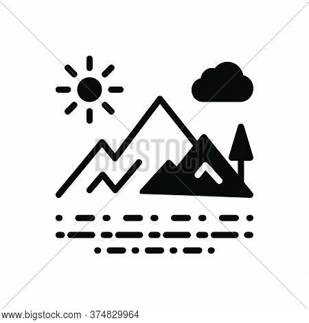 Black Solid Icon For Mountainview Mountain Sun Location Place Cloud Hill-station