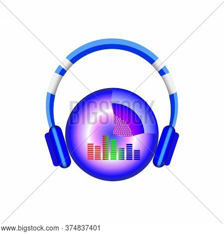 Vector Illustration Of Stereo Headphones. Music, Stereo Sound