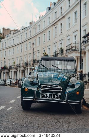 London, Uk - June 20, 2020: Close Up Of An Old Citroen 2cv Parked On A Street In Holland Park, An Af