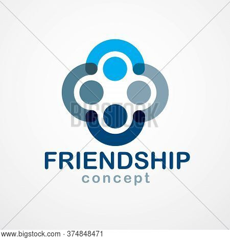 Teamwork And Friendship Concept Created With Simple Geometric Elements As A People Crew. Vector Icon
