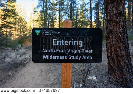 Zion National Park, United States: October 3, 2019: Entering North Fork Virgin River Sign