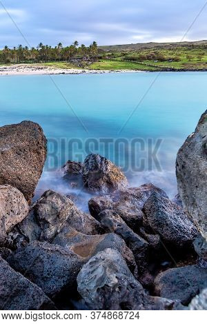 Anakena Beach On Easter Island, Rapa Nui In Chile