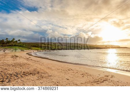 Anakena Beach On Easter Island, Rapa Nui In Chile