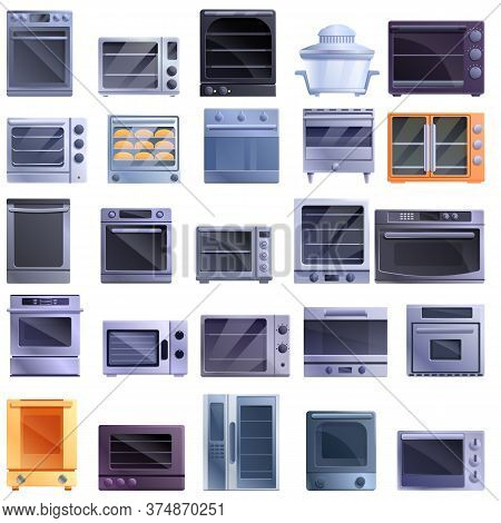 Convection Oven Icons Set. Cartoon Set Of Convection Oven Vector Icons For Web Design