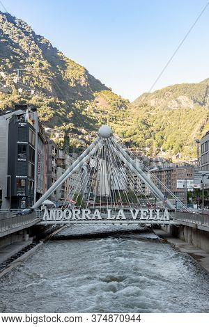 Andorra La Vella, Andorra : 2020 July 06 : People Walk In The Comercial Street Named Meritxell After