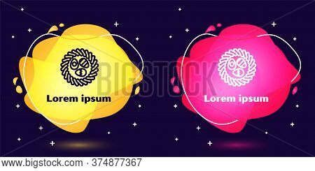 Set Line Easter Egg In A Wicker Nest Icon Isolated On Blue Background. Happy Easter. Abstract Banner