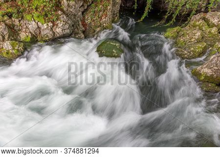 Schwarzbach River Near Gollinger Waterfall In Austria. Long Exposure