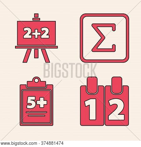 Set Calendar, Chalkboard, Sigma Symbol And Test Or Exam Sheet Icon. Vector