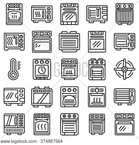 Convection Oven Icons Set. Outline Set Of Convection Oven Vector Icons For Web Design Isolated On Wh