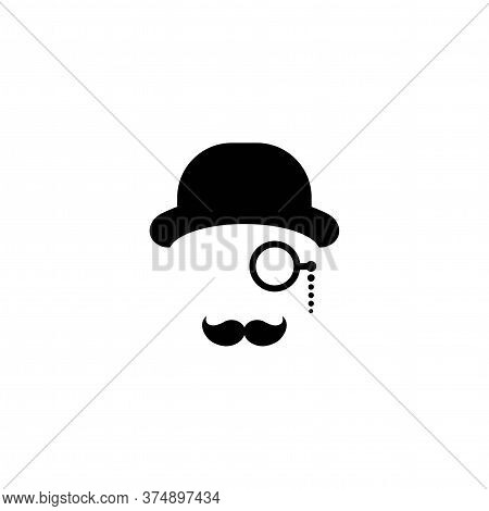 Gentleman Icon Isolated On White Background. Silhouette Of Mans Head With Moustache, Lorgnette Glass