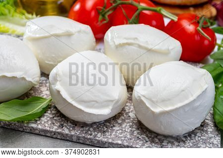 Fresh Handmade Soft Italian Cheese From Campania, White Balls Of Buffalo Mozzarella Cheese Made From