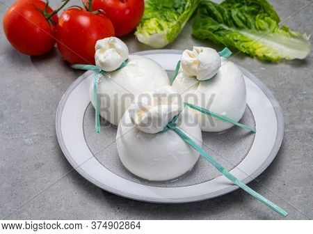 Cheese Collection, Fresh Soft Italian Cheese From Puglia, White Balls Of Burrata Or Burratina Cheese