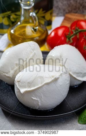 Fresh Handmade Soft Italian Cheese From Campania, White Balls Of Buffalo Mozzarella Cheese Made From