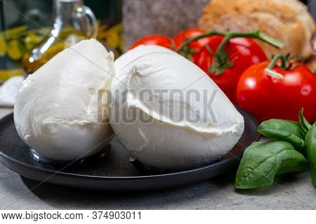 Fresh Handmade Soft Italian Cheese From Campania, White Balls Of Buffalo Mozzarella Cheese Made From