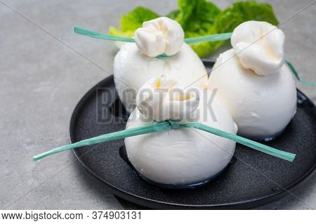 Cheese Collection, Fresh Soft Italian Cheese From Puglia, White Balls Of Burrata Or Burratina Cheese