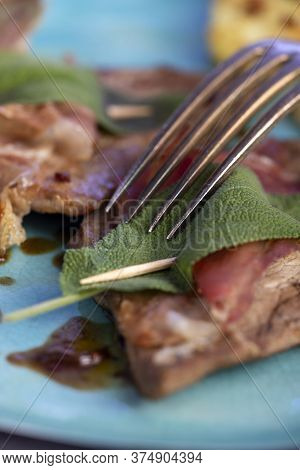 Closeup Of Saltimbocca Alla Romana Veal Meat
