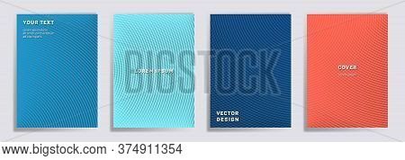 Semicircle Lines Halftone Grid Covers Vector Set. Creative Brochure Title Page Layouts. Notepad, Mag
