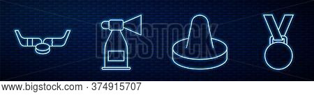 Set Line Mallet For Playing Air Hockey, Ice Hockey Sticks And Puck, Air Horn, Medal And Fitness Shak
