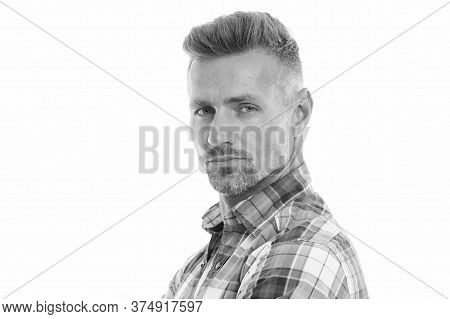 Handsome Mature Man With Stylish Hairstyle. Styling Fringe Requires That You Apply Some Pomade Or Wa