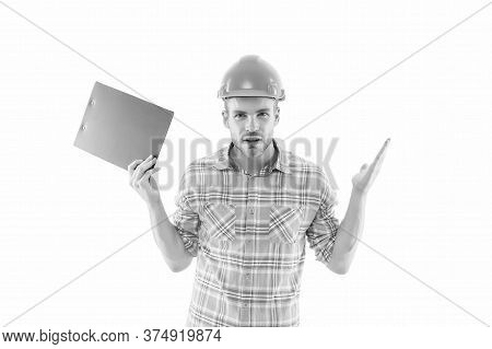 Mining Area Under Construction. Mining Engineer At Work Isolated On White. Mining Inspection. Mining