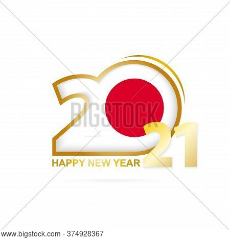 Year 2021 With Japan Flag Pattern. Happy New Year Design. Vector Illustration.