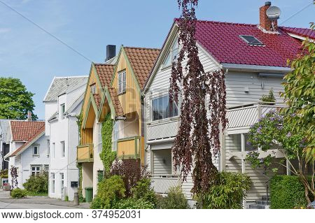 Traditional Wooden Houses In Gamle, Which Is A Historic Area Of The City Of Stavanger In Rogaland, N