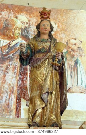 DESINIC, CROATIA - OCTOBER 18, 2013: Saint Barbara, a statue on the main altar in the chapel of Saint Anne in Desinic, Croatia