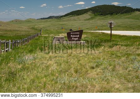 Wyoming, Usa - June 23, 2020: Sign For The Bighorn National Forest, Along The Cloud Peak Skyway, Us 