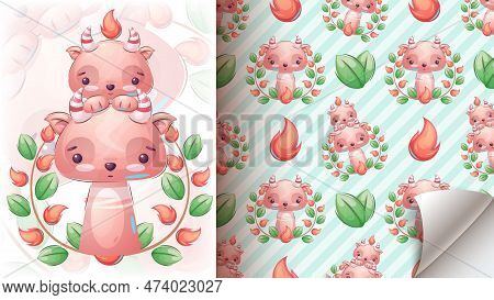 Cute Devil In Bush - Sealess Pattern. Vector Eps 10