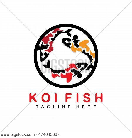 Koi Fish Logo Design, Chinese Lucky And Triumph Ornamental Fish Vector, Company Brand Gold Fish Icon