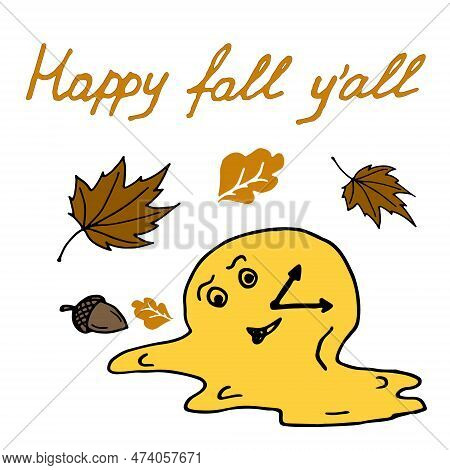 Autumn Season Happy Fall Yall Vector Illustration In Orange And Brown Colors