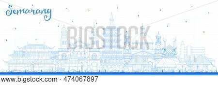 Outline Semarang Indonesia City Skyline With Blue Buildings. Vector Illustration. Business Travel An