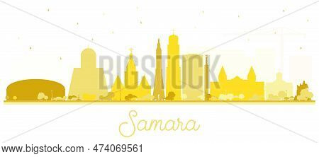 Samara Russia City Skyline Silhouette With Golden Buildings Isolated On White. Vector Illustration. 