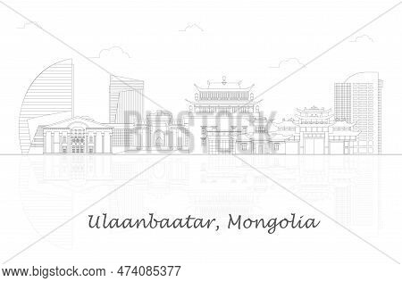 Outline Skyline Panorama Of City Of Ulaanbaatar, Mongolia - Vector Illustration