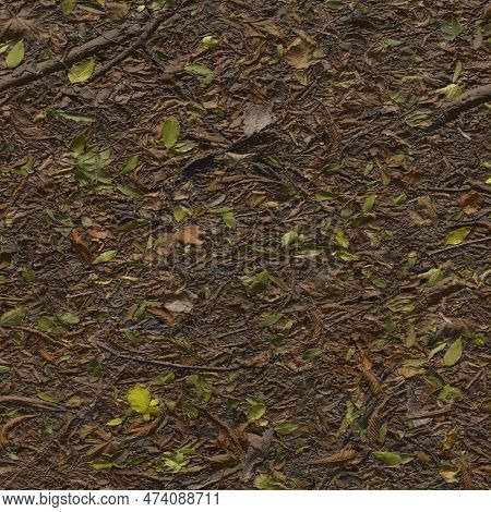 Abstract Textured Background With Wet Leaf Litter. Leafy Streambed. 3d-rendering